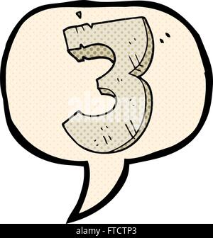 freehand drawn comic book speech bubble cartoon stone number three Stock Vector