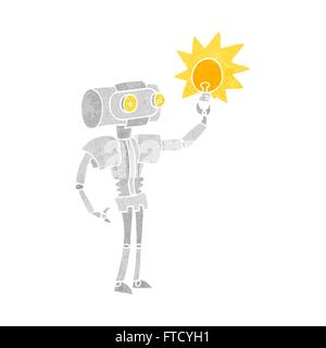 freehand retro cartoon robot with light bulb Stock Vector