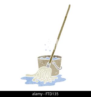 freehand retro cartoon mop and bucket Stock Vector