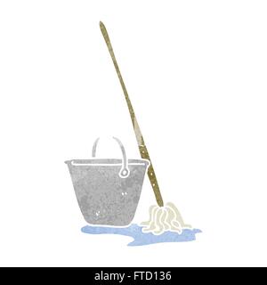 freehand retro cartoon mop and bucket Stock Vector