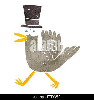 freehand retro cartoon duck in top hat Stock Vector