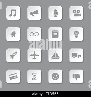 [EPS10] gray flat transport and miscellaneous icon set on rounded rectangle button for web, UI, infographic and mobile apps Stock Vector