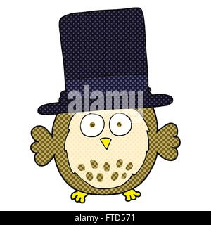 cartoon owl wearing top hat with speech bubble in grunge distressed ...
