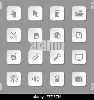 [EPS10] gray flat computer and technology icon set on rounded rectangle button for web, UI, infographic and mobile apps Stock Vector
