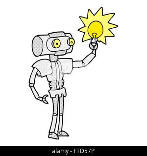 freehand drawn cartoon robot with light bulb Stock Vector