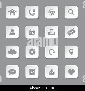 [EPS10] gray flat web and technology icon set on rounded rectangle button for web, UI, infographic and mobile apps Stock Vector
