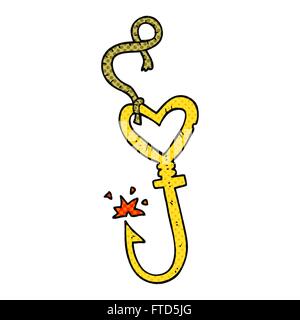 freehand drawn cartoon love heart fish hook Stock Vector