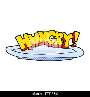 freehand drawn cartoon empty plate with hungry symbol Stock Vector