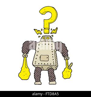 freehand drawn cartoon confused robot carrying shopping Stock Vector