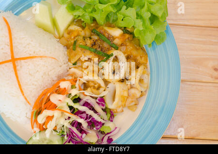 Stir Fried Squid with Salted Egg Yolk Stock Photo