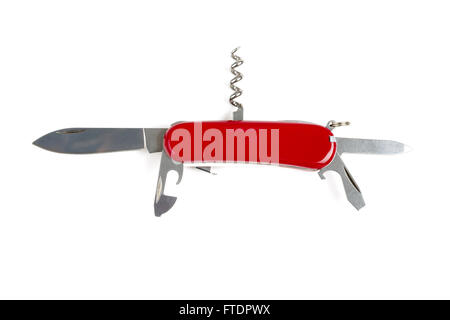 Multipurpose knife isolated on white with all neccessary tools all in one Stock Photo