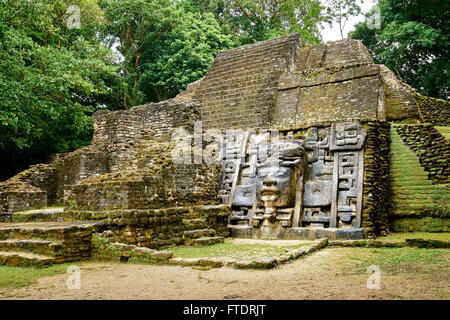 Mask Temple, Ancient Maya Ruins, Lamanai, Belize Stock Photo