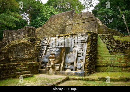 Mask Temple, Ancient Maya Ruins, Lamanai, Belize Stock Photo
