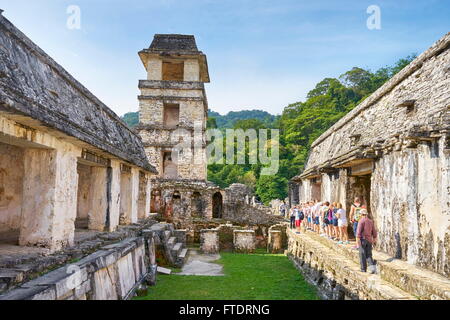 Ruin of Maya Palace, Palenque Archaeological Site, Palenque, Chiapas, Mexico Stock Photo