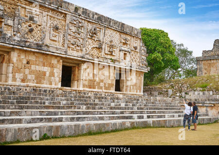 Ancient Maya Ruins, Nunnery Quadrangle, Uxmal Archaeological Site, Yucatan,  Mexico Stock Photo