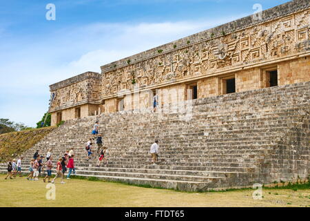 Ancient Maya Ruins, Nunnery Quadrangle, Uxmal Archaeological Site, Yucatan,  Mexico Stock Photo