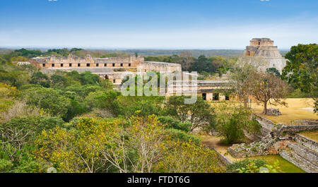 Ancient Maya Ruins, Nunnery Quadrangle, Uxmal Archaeological Site, Yucatan,  Mexico Stock Photo