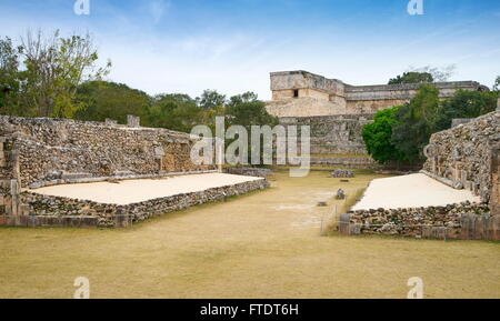 Ball Court, Uxmal Archaeological Site, Uxmal, Yucatan, Mexico Stock Photo