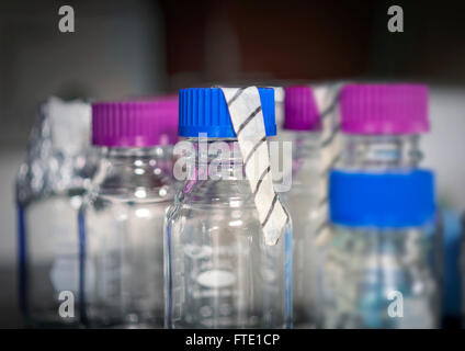 Research Lab Bottles In University Laboratory Stock Photo