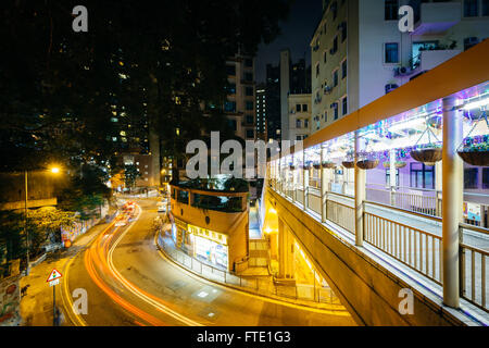 View of Robinson Road at night, from the Central–Mid-Levels Escalator, in Hong Kong. Stock Photo
