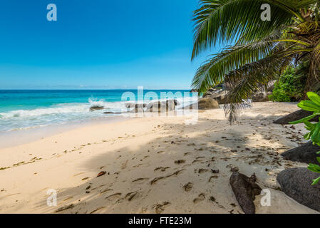 Spectacular Carana Beach on the Northern end of Mahe Island, Seychelles Stock Photo