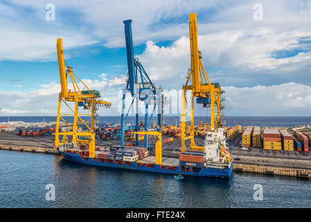 General Cargo Ship Kiara at the Harbor of Le Port on Reunion island, France Stock Photo