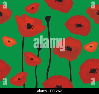 vector illustration of seamless background with poppies Stock Vector