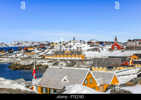 The old harbor view, historical center of Nuuk, capital of Greenland Stock Photo