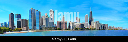 Panorama of Chicago skyline along Lakeshore drive. Stock Photo