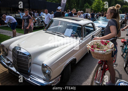 Mercedes-Benz W111 220 SE from 1964 coupe during Mercedes vintage cars show in Mercedes Station bar in Warsaw, Poland Stock Photo
