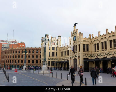 Valencia, Spain. The North station (Estació del Nord) and bullring. Stock Photo