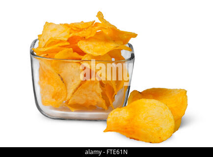 Potato chips in a glass bowl isolated on white background Stock Photo