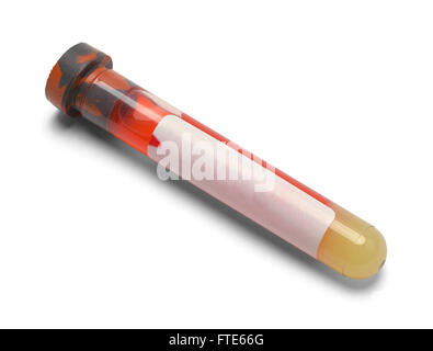 Vial of Blood with Copy Space on Label Isolated on White Background. Stock Photo