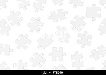 Scattered White Puzzle Pieces Isolated on White Background. Stock Photo