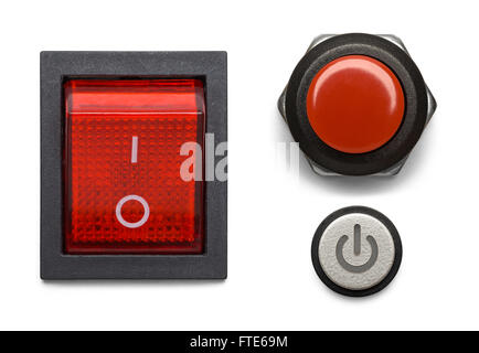 Three Computer Power Buttons Isolated on White Background. Stock Photo