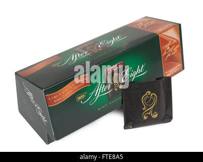 A box of Nestle After Eight Mint Mints Chocolate Thins carton
