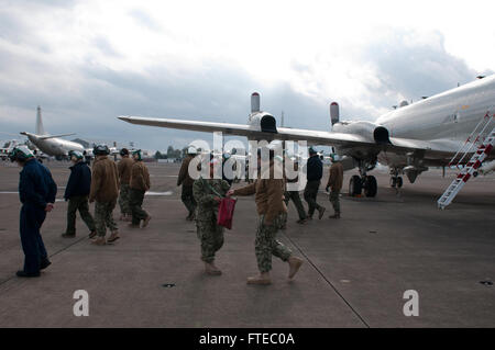 140313-N-MV308-074 SIGONELLA, Italy (Mar. 13, 2014) - Sailors assigned to the &quot;Golden Eagles&quot; of Patrol Squadron (VP) 9 conduct a Foreign Object and Debris (FOD) walk down at Naval Air Station Sigonella. VP-9 is forward deployed to the U.S. 6th Fleet area of responsibility and is currently assigned to Commander, Task Force 67, responsible for tactical control of deployed maritime patrol and reconnaissance squadrons throughout the European and African areas of responsibility. (U.S. Navy photo by Mass Communication Specialist Seaman Amber Porter/Released)  Join the conversation on Twit Stock Photo