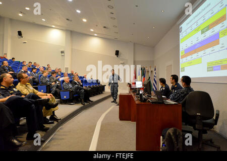 SOUDA BAY, Greece (Dec. 2, 2014) - Maritime professionals from North Africa, Europe and the U.S. are given an overview on the planning schedule for Phoenix Express 2015, Dec. 2, 2014.  Phoenix Express is a U.S. Africa Command-sponsored multinational maritime exercise designed to increase maritime safety and security in the Mediterranean region and waters off North Africa. Stock Photo