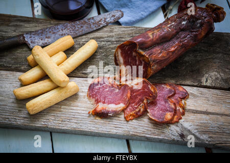 Tapas Iberico ham and lomo sausage from Spain Stock Photo