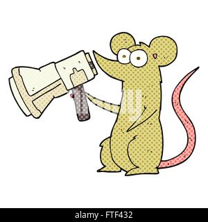 freehand drawn comic book style cartoon mouse with megaphone Stock Vector