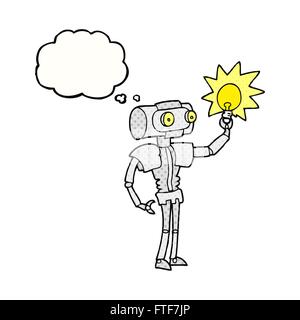 freehand drawn thought bubble cartoon robot with light bulb Stock Vector