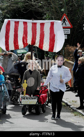 Bolney, Sussex, UK. 28th March, 2016.  Competitors at the start line in the Bolney Pram Races held every year on Easter Bank Holiday Monday . This year they are raising money for Chailey Heritage and the Service by Emergency Rider Services charities  Credit:  Simon Dack/Alamy Live News Stock Photo