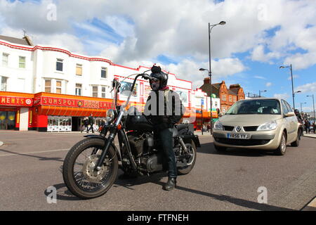 Southend on Sea, UK. 28th March, 2016. The annual Southend Shakedown motorcycle rally on Southend seafront. Motorcyclists ride from the Ace Cafe, North Circular Road, London to Southend. Penelope Barritt/Alamy Live News Stock Photo