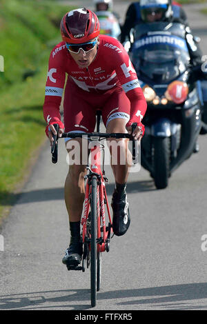 Deinze, Belgium. 27th Mar, 2016. KUZNETSOV Viacheslav (RUS) Rider of TEAM KATUSHA in action during the Flanders Classics UCI World Tour 78nd Gent-Wevelgem cycling race with start in Deinze and finish in Wevelgem © Action Plus Sports/Alamy Live News Stock Photo
