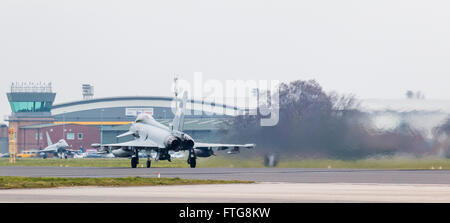 Typhoons preparing to depart RAF Coningsby for their daily sorties. Stock Photo