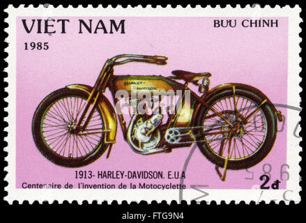 BUDAPEST, HUNGARY - 18 march 2016:  a stamp printed by Viet Nam, shows Harley Davidson, circa 1985 Stock Photo