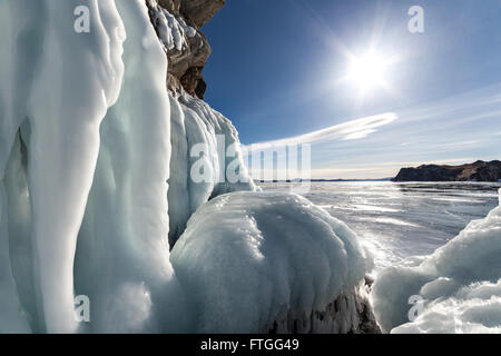 Big frozen ice cubes on an iced lake with snow and sunshine around Stock  Photo - Alamy