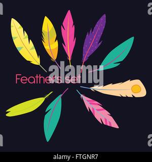 Vector Set of Stylized or Abstract Feathers. Stock Vector