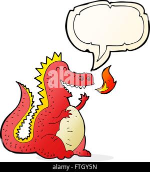 cartoon fire breathing dragon with speech bubble Stock Vector