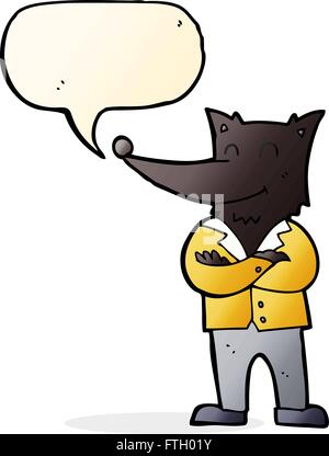 cartoon wolf in shirt with speech bubble Stock Vector